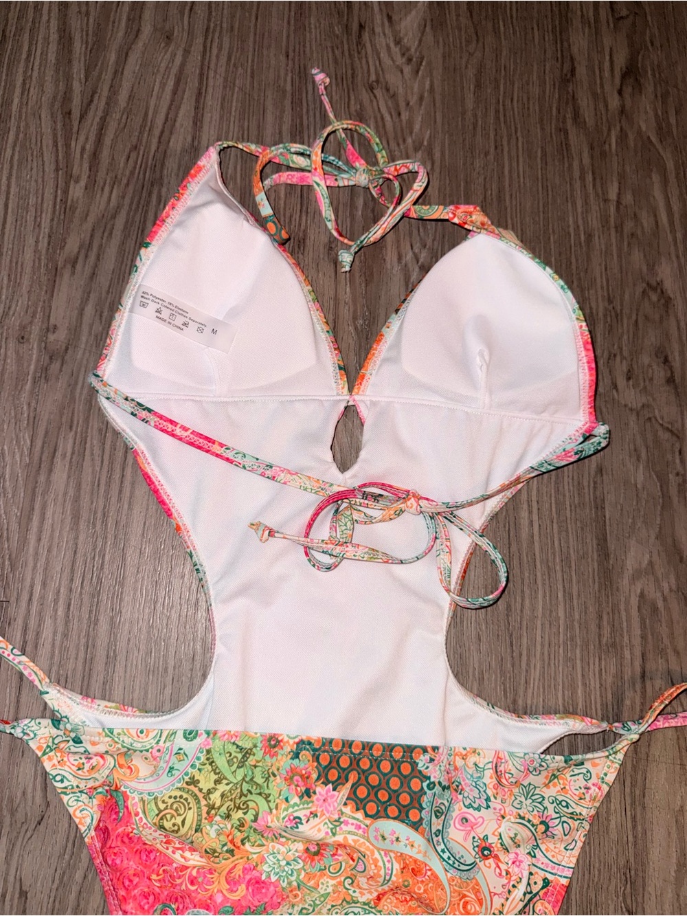 Pink & Multicolor Paisley Cutout One-Piece Swimsuit - Picture 5 of 5